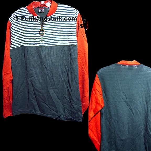 Campus Expressions Green with White and Green Striped Top and Red Sleeves and Straight Collar Long Sleeve Deadstock Shirt