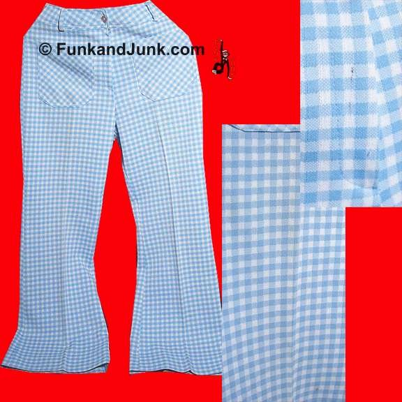 Light Blue and White Plaid Flare leg Women's Slacks