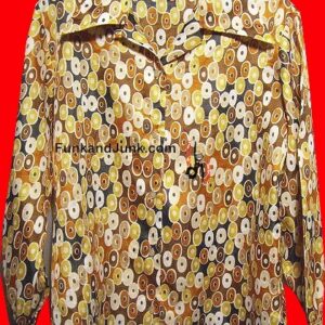 100% Polyester Irregular Brown & Black background with Elongated Multicolor Elongated Circles Long Sleeve Blouse