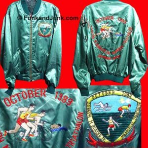 1983 Shiny Green Triathlon Okinawa Japan Souvenir Jacket