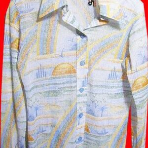 Laura Mae Sunset with Sunrise over the Ocean with Rainbow Long Sleeve Blouse