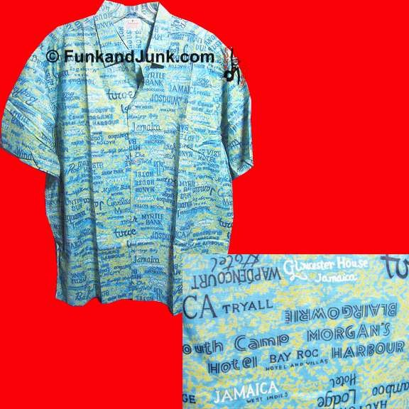 Johnson's Tailored Garments West Indies with Jamaican Locations and Landmarks Custom Made 1950's Short Sleeve Shirt