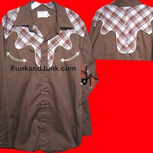 Wrangler Brown with Wide Plaid with Tan Coil Edge Chest & Yoke with Curved Chest Pockets Western Long Sleeve Shirt