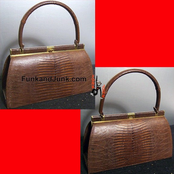 Bellstone Faux Snakeskin Purse with Large Curved Stiff Handle