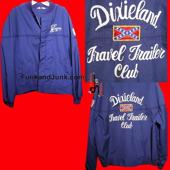 Swingster Dixieland Travel Trailer Club Ornately Stitched Zipper Jacket with Nauru Collar & Flag patches