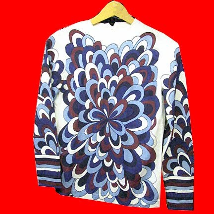 Devon White with multiple colored flowers bursting from center long sleeve zipper back blouse