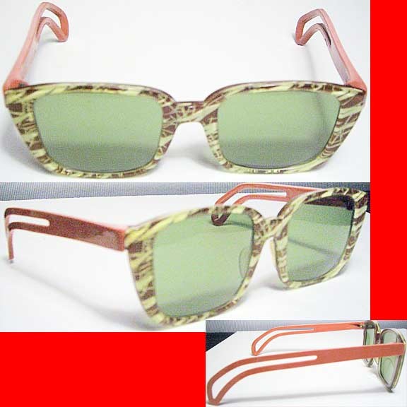 Random Yellow Swirl front 1950's Women's Sunglasses with Cut Arm Detail