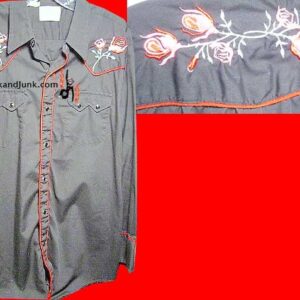 Dee Cee Brand Black with Pink & Red Stitched Roses Chest & Yoke with Red Raised Trim Line Western Long Sleeve Shirt