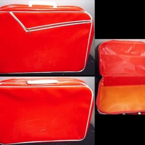 Shiny bright Red with White Trim Rectangular Zipper Side mod Bag Purse Suitcase with Key