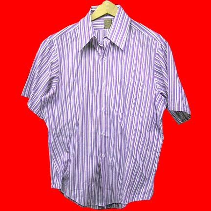 Jandy Place Collection White and Purple vertical striped short sleeve shirt