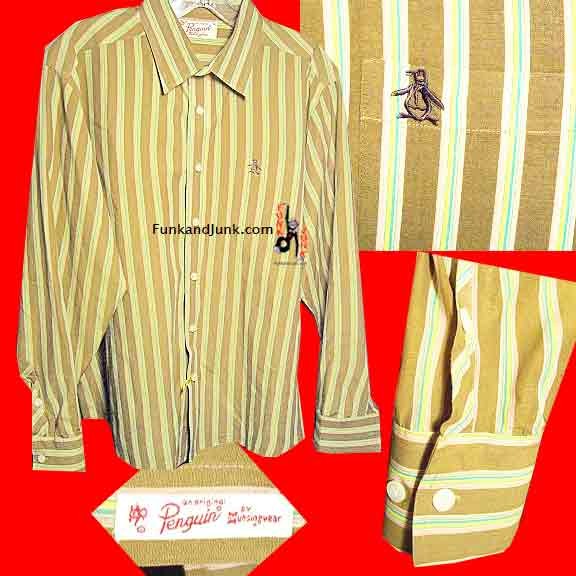 Munsingwear Penguin Logo Pocket Scarce Brown Striped Long Sleeve Shirt