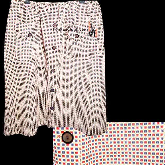 Blue & Red Checkerboard Pattern Mod Button Front stretch Skirt