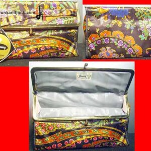 Bonny Bright Mod Flowers Vinyl Purse with Ditty Bag With Clutch fold top with Carrying Strap