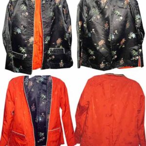 Reversible Black with Colored Flower Bunches or Shiny Lantern Red with Chinese Characters Asian Jacket