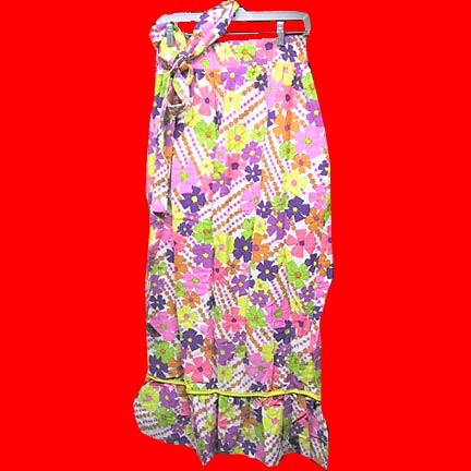Alex Coleman of California neon and bright colored mod flowered full length skirt with matching belt