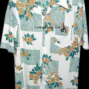 Joel White with Green & Black Dot Blocks and Brown Flowers Short Sleeve Disco Shirt