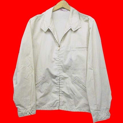 Shane House "Weather Winners" creme colored with Blue thread trim on collar zipper panel and around pockets jacket