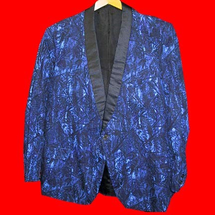Dobby's Tuxedo Shop Hawaiian print with Black shiny lapels Tuxedo Jacket