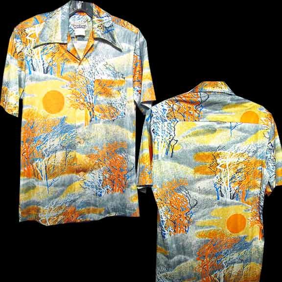 Napili Hot Colored Leafless Winter Trees in Woods with Large Sun Short Sleeve Shirt
