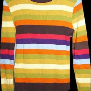 1970's Multicolor Vertical Stripped Sweater Weight Long Sleeve Top