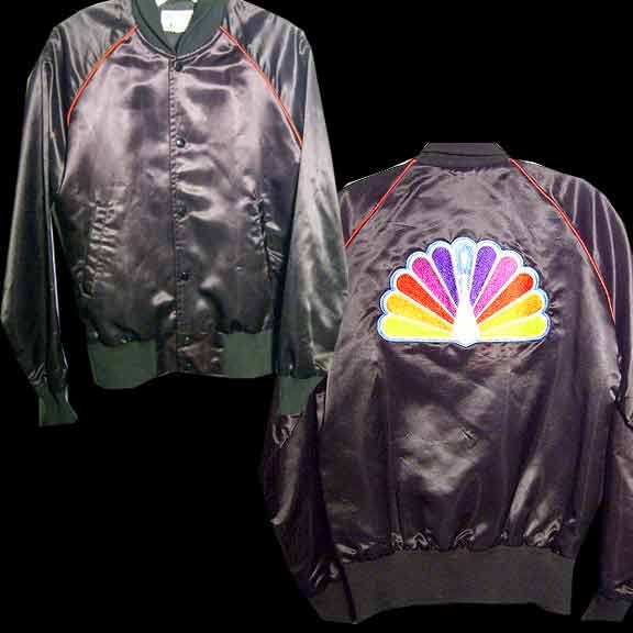 1970's NBC Television Satine Jacket with Heavy Embroidered Peacock Logo Back