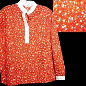 Sears Jr. Bazaar Red with White & Blue Flowers and Berries White Neckline Long Sleeve Shirt