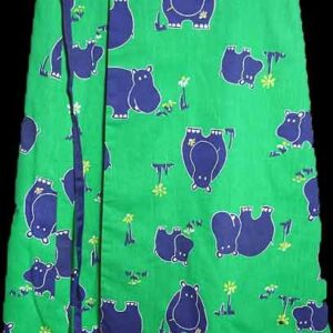 Green with Blue Hippos 1980's Wrap Skirt