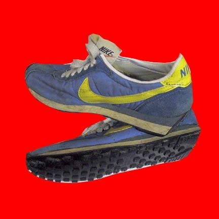 Nike Blue nylon with Yellow side swoosh straight letter with Orange toe swoosh waffle bottom sneakers