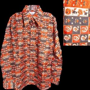 Knorr's Alternating Red Blue & White Blocks with Cornucopia Shapes & Leaves & Vines Silk Long Sleeve Shirt