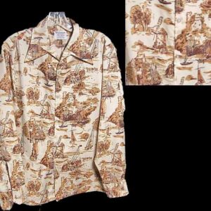 Richman Brothers Dura Press Creme with Dutch Ships Windmills & Castles Long Sleeve Shirt
