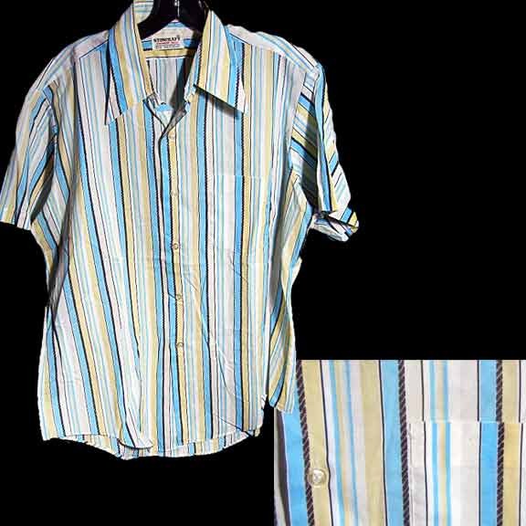 Stonecraft Blue Tan & White Vertical with Black Rope Vertical Short Sleeve Shirt