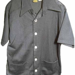 Campus Black Open Knit with Large Silver Edge Buttons Man's Cabana Style Shirt