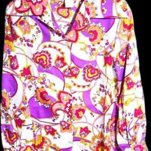 Lady Manhattan White with Psychedelic Colored Tulips Flowers & Flourishes Long Sleeve Blouse