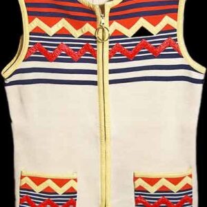 Carnaby Knit Fashions Off White with Vinyl Zig Zag over Horizontal Zipper front Maxi Vest