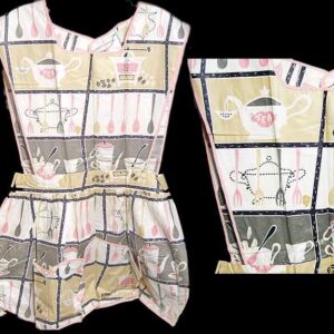 Venus creations Kitchen Utensils and Items Pink Gray & Brown Block Print full Body Vintage 1950's Apron