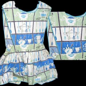 Venus creations Kitchen Utensils and Items Blue Green & Aqua Block Print full Body Vintage 1950's Apron