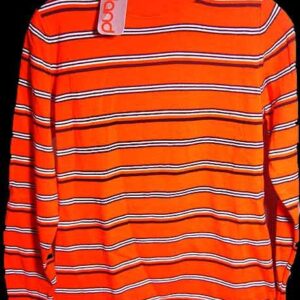 Garland Orange Red with Black & White Bar Vertical Stripes Long Sleeve Acrylic Top Deadstock