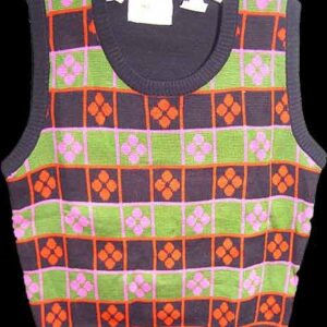 Tarrai Black & Green Checkerboard with alternating Purple or Red Flowers Vest Top