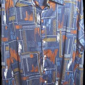 Brigade Dark Blue with Abstract Shards Dots & Lines Long Sleeve Disco Shirt