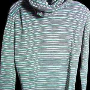 Andrew St. John Italian made Green White & Black Horizontal Striped Long Sleeve Rolled Turtle Neck