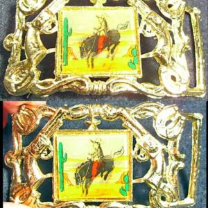 Cowboy on Bucking Horse Flicker Picture Center Belt Buckle