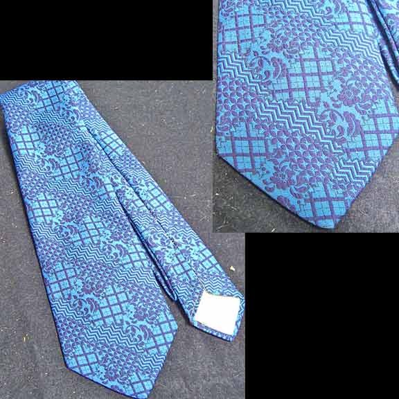 Blue with Hatch Pattern and Stars and Floral Blocks Wide 1970's Tie