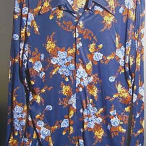 California Deep Blue with Blue Flowers and Brown Leaves Long Sleeve Shirt