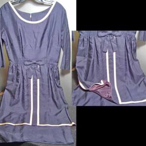 Blue with Apron Panel Front and Shiny Off White Trim 1950's Dress