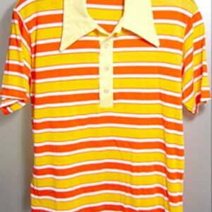 Lord Jason Orange Red Orange and White Varied Horizontals Short Sleeve Shirt with Yellow Neckline