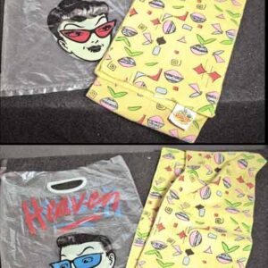 Rare Atomic Design Yellow Scarf from 1980's Store "Heaven" with Original Logo Bag