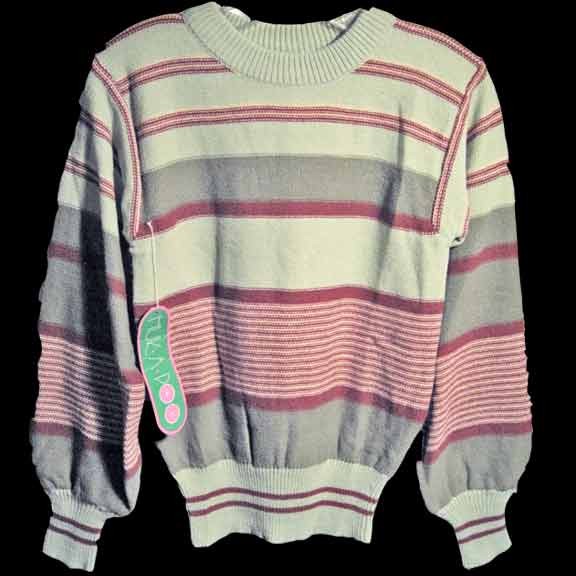 Huk a Poo Varied Vertical Rust Green and White Striped Knit Long Sleeve Top