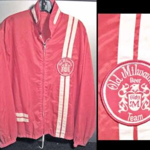 Old Milwaukee Beer Delivery Driver Red Zipper front Striped Racing Jacket Windbreaker