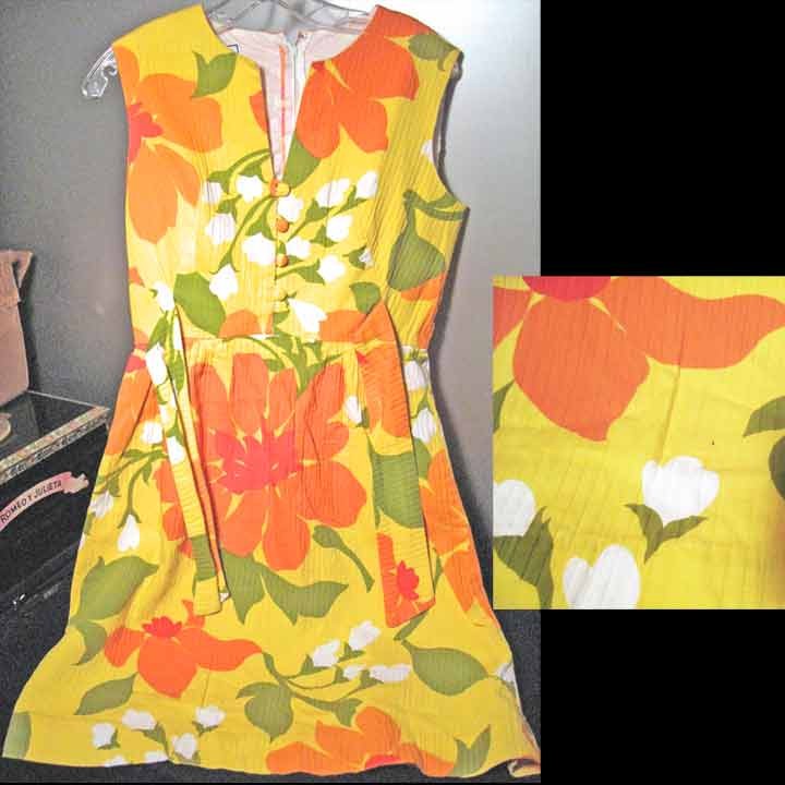Malia of Hawaii Large Orange Flowers with Leaves Sleeveless Dress