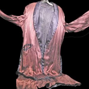 Purple with Wood Grain Design Silk Acetate Robe with Sash full length Smoking Jacket